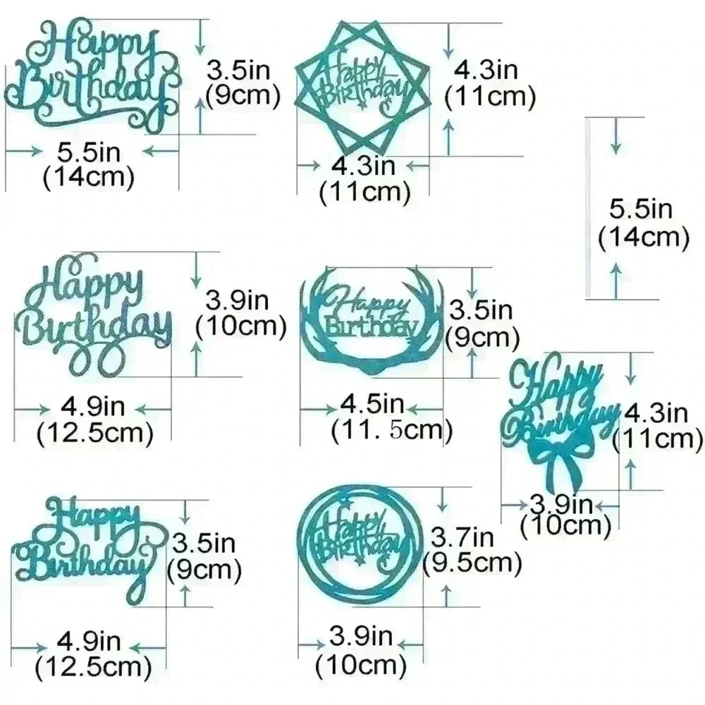 Cake Topper Paper Happy Birthday Cake Decoration Supplies  14PCS Blue Glitter